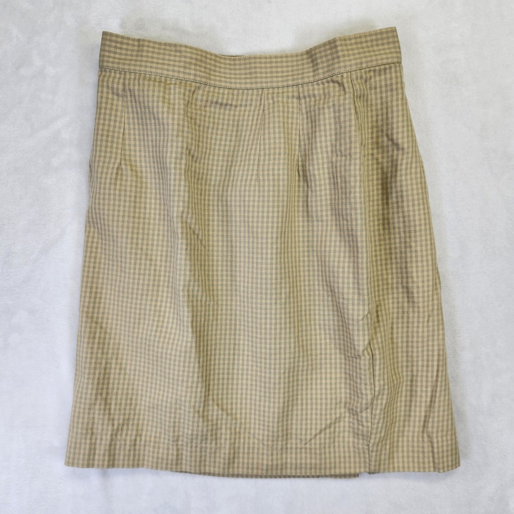 Vintage 90s Esprit Collection Tan Blue Gingham Plaid Pencil Skirt Womens 7/8